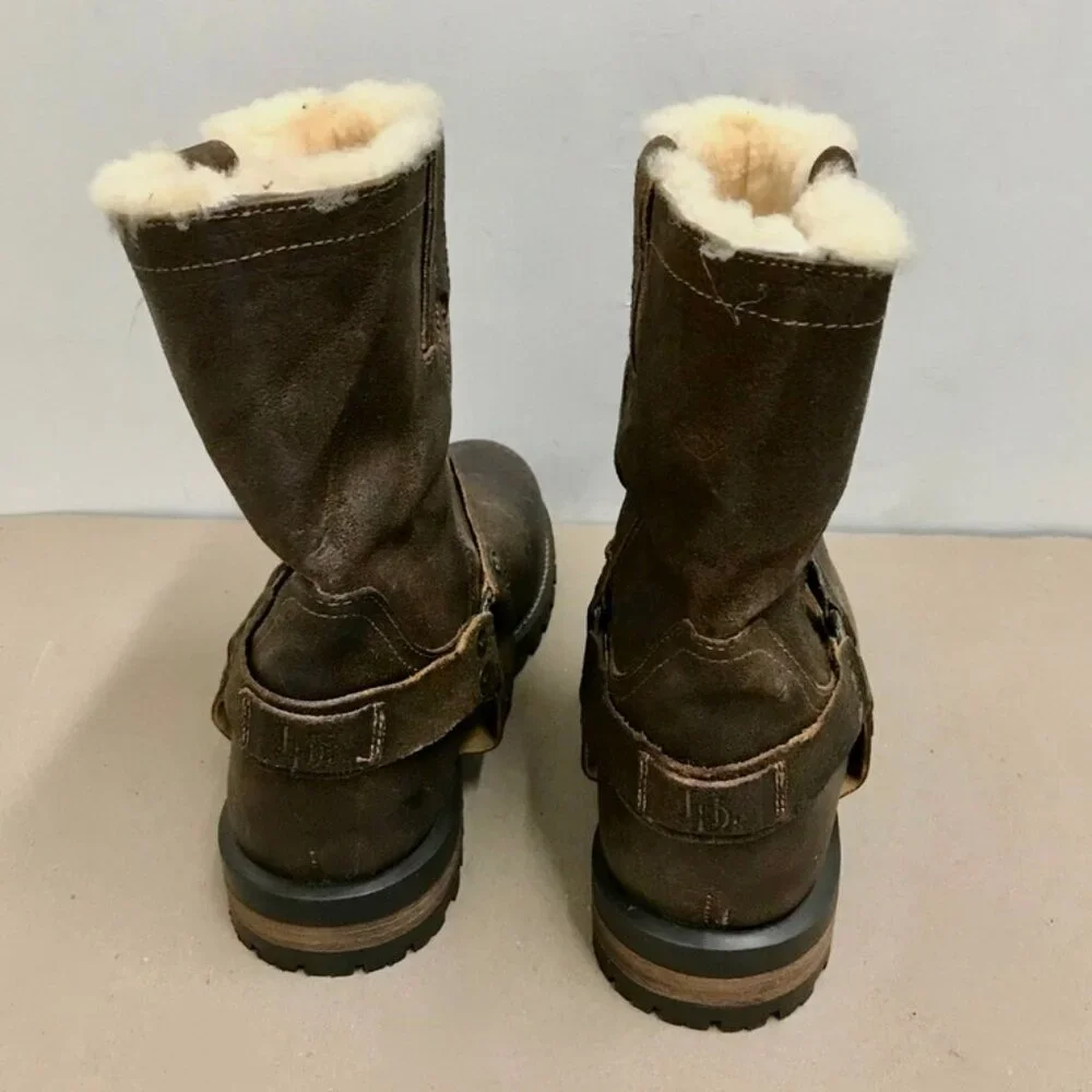 Luxe de Leon Santo Harness Leather Shearling Pull On Boots